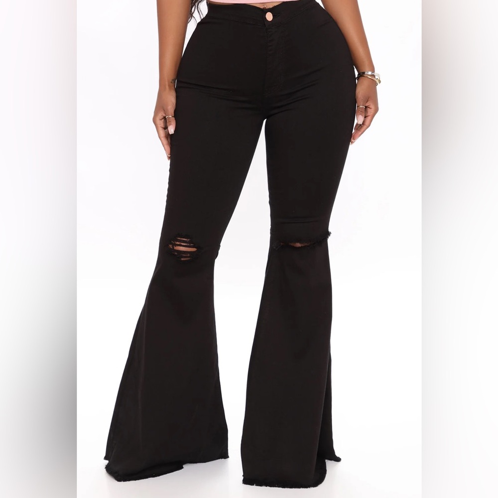 Fashion Nova - Black Distressed Jeans | Flared